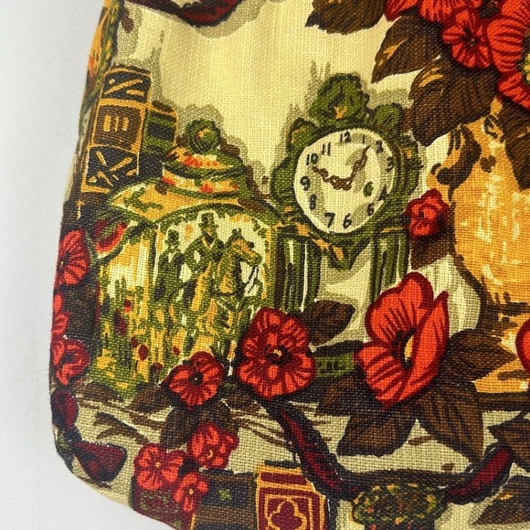 Vintage Sewing Knitting Crafting Bag Wooden Handle Novelty Fabric Old Fashion - Picture 7 of 16